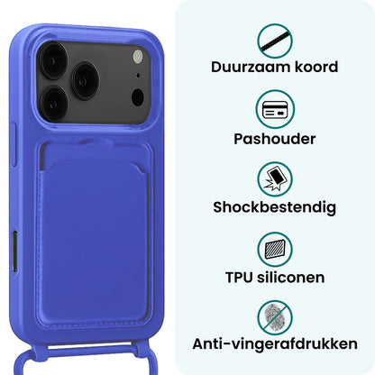 Forterra iPhone 17 Pro Hoesje Met Telefoonkoord en Pasjeshouder Siliconen - Felblauw