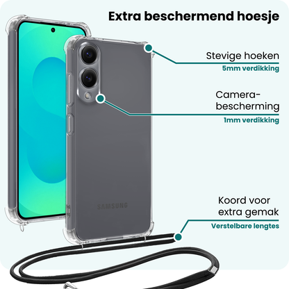 Forterra Samsung S25 Edge Hoesje met Koord Backcover Shockproof - Transparant