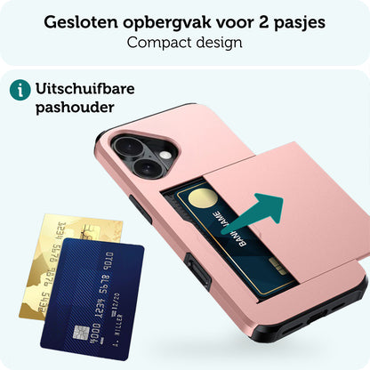 Forterra iPhone 16 Plus Hoesje Kaarthouder Hard Case Shockproof - Rosé goud