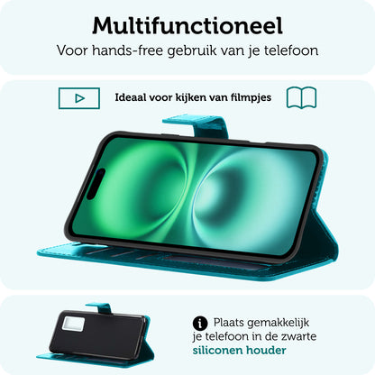 Forterra iPhone 16 Plus Hoesje Bookcase Cover met Kaarthouder - Turquoise