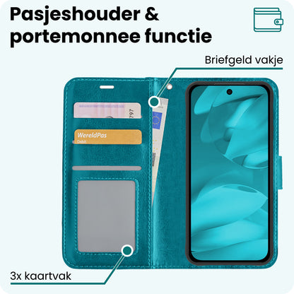 Forterra Google Pixel 9a Hoesje Bookcase Cover met Kaarthouder - Turquoise