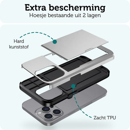 Forterra iPhone 16 Pro Max Hoesje Kaarthouder Hard Case Shockproof - Grijs