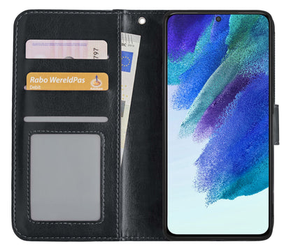 Forterra Samsung S21 FE Hoesje Bookcase Cover met Kaarthouder - Zwart