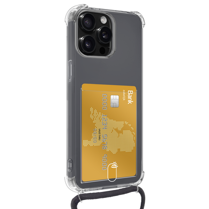 Forterra iPhone 15 Pro Max Hoesje Kaarthouder met Koord Backcover Shockproof - Transparant