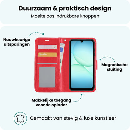 Forterra Samsung A17 Hoesje Bookcase Cover met Kaarthouder - Rood