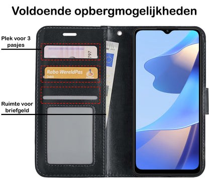 Forterra OPPO A16s Hoesje Bookcase Cover met Kaarthouder - Zwart