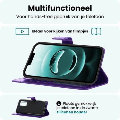 Forterra iPhone 16e Hoesje Bookcase Cover met Kaarthouder - Paars