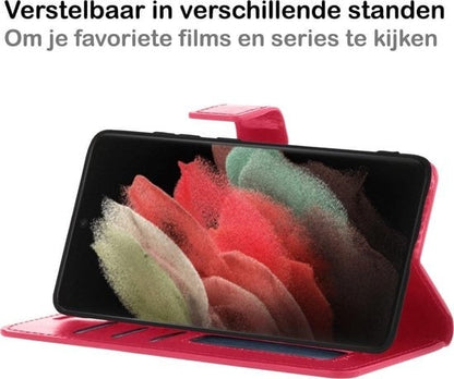 Forterra Samsung S21 Ultra Hoesje Bookcase Cover met Kaarthouder - Donkerroze