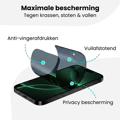 Forterra Privacy Screenprotector Geschikt voor Apple iPhone 16 Pro Max - Met Installatie Kit - Privacy - Beschermglas - Flexibel Glas - Tempered Glass - Screen Protector