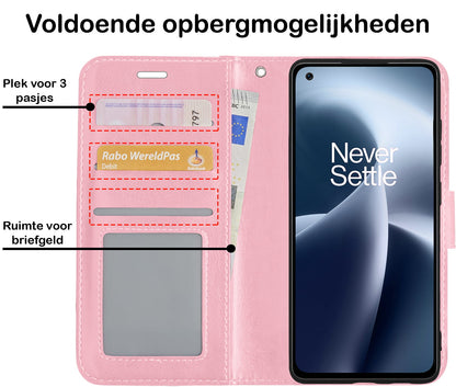 Forterra OnePlus Nord 2T Hoesje Bookcase Cover met Kaarthouder - Lichtroze
