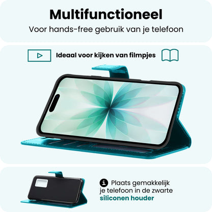 Forterra iPhone 17 Hoesje Bookcase Cover met Kaarthouder - Turquoise