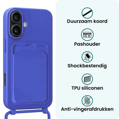 Forterra iPhone 17 Hoesje Met Telefoonkoord en Pasjeshouder Siliconen - Felblauw