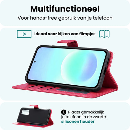 Forterra Samsung A57 Hoesje Bookcase Cover met Kaarthouder - Donkerroze