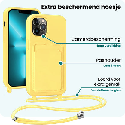Forterra iPhone 13 Pro Max Hoesje Met Telefoonkoord en Pasjeshouder Siliconen - Geel