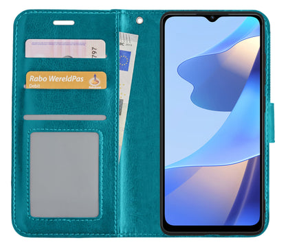 Forterra OPPO A16 Hoesje Bookcase Cover met Kaarthouder - Turquoise