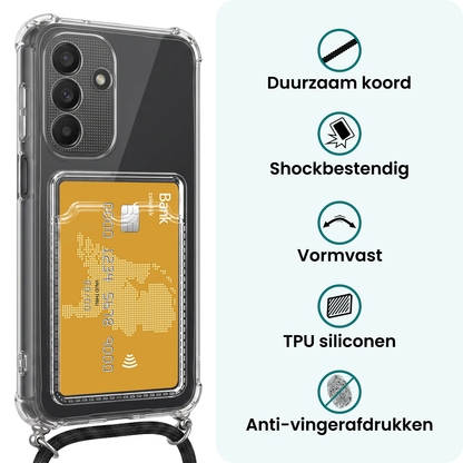 Forterra Samsung A27 Hoesje Kaarthouder met Koord Backcover Shockproof - Transparant