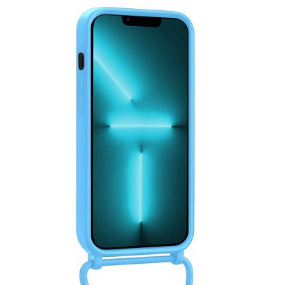 Forterra iPhone 13 Pro Max Hoesje Met Telefoonkoord en Pasjeshouder Siliconen - Lichtblauw