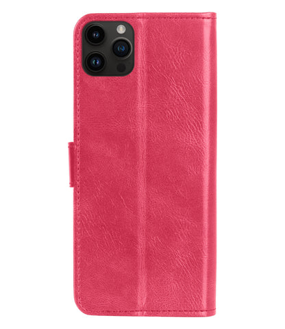Forterra iPhone 15 Pro Max Hoesje Bookcase Cover met Kaarthouder - Donkerroze