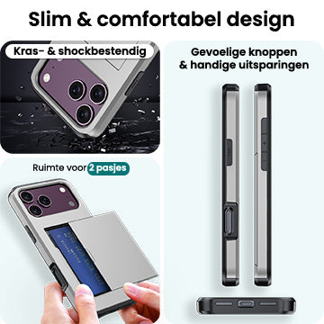 Forterra iPhone 18 Pro Hoesje Kaarthouder Hard Case Shockproof - Grijs