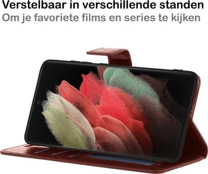 Forterra Samsung S21 Ultra Hoesje Bookcase Cover met Kaarthouder - Bruin