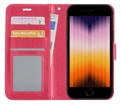 Forterra iPhone SE 2022 Hoesje Bookcase Cover met Kaarthouder - Donkerroze