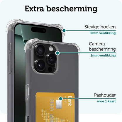 Forterra iPhone 16 Pro Max Hoesje Kaarthouder Backcover Shockproof - Transparant