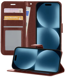 Forterra iPhone 15 Hoesje Bookcase Cover met Kaarthouder - Bruin