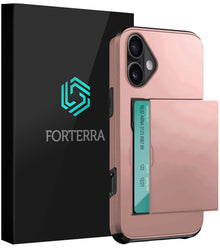 Forterra iPhone 17 Hoesje Kaarthouder Hard Case Shockproof - Rosé goud