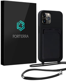 Forterra iPhone 13 Pro Hoesje Met Telefoonkoord en Pasjeshouder Siliconen - Zwart