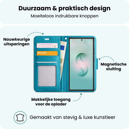 Forterra Samsung S26 Ultra Hoesje Bookcase Cover met Kaarthouder - Turquoise