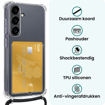 Forterra Samsung S26 Hoesje Kaarthouder met Koord Backcover Shockproof - Transparant