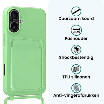Forterra iPhone 17 Hoesje Met Telefoonkoord en Pasjeshouder Siliconen - Groen