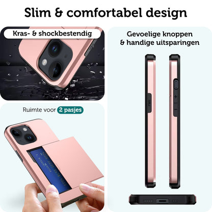 Forterra iPhone 15 Hoesje Kaarthouder Hard Case Shockproof - Rosé goud