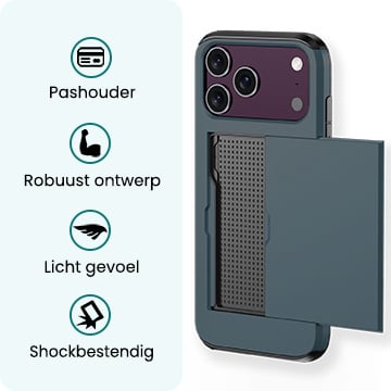 Forterra iPhone 18 Pro Max Hoesje Kaarthouder Hard Case Shockproof - Donkerblauw