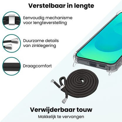 Forterra Samsung S25 FE Hoesje met Koord Backcover Shockproof - Transparant