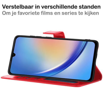 Forterra Samsung A34 Hoesje Bookcase Cover met Kaarthouder - Rood