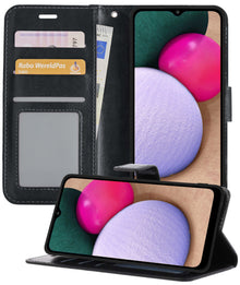 Forterra Samsung A02s Hoesje Bookcase Cover met Kaarthouder - Zwart