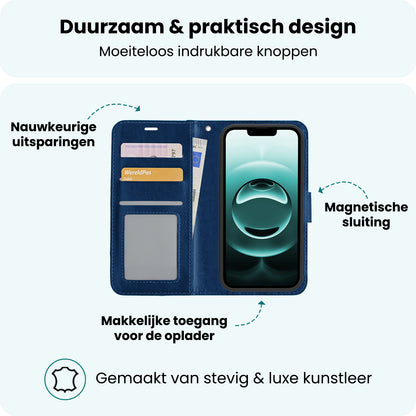 Forterra iPhone 16e Hoesje Bookcase Cover met Kaarthouder - Donkerblauw