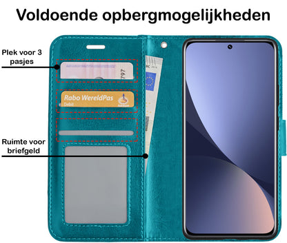Forterra Xiaomi 12X Hoesje Bookcase Cover met Kaarthouder - Turquoise