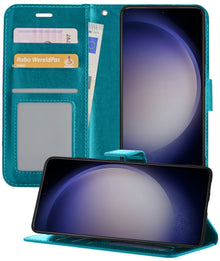 Forterra Samsung S23 Hoesje Bookcase Cover met Kaarthouder - Turquoise
