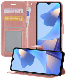 Forterra OPPO A16s Hoesje Bookcase Cover met Kaarthouder - Rosé goud