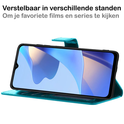 Forterra OPPO A16 Hoesje Bookcase Cover met Kaarthouder - Turquoise