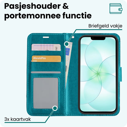 Forterra iPhone 17e Hoesje Bookcase Cover met Kaarthouder - Turquoise
