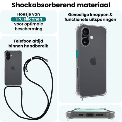 Forterra iPhone 17 Hoesje met Koord Backcover Shockproof - Transparant