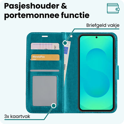 Forterra Samsung S25 Edge Hoesje Bookcase Cover met Kaarthouder - Turquoise