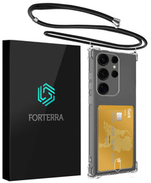 Forterra Samsung S25 Ultra Hoesje Kaarthouder met Koord Backcover Shockproof - Transparant