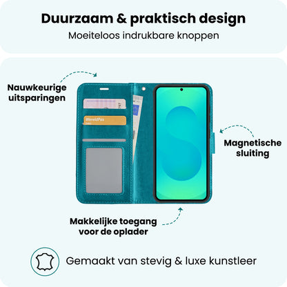 Forterra Samsung S25 Edge Hoesje Bookcase Cover met Kaarthouder - Turquoise