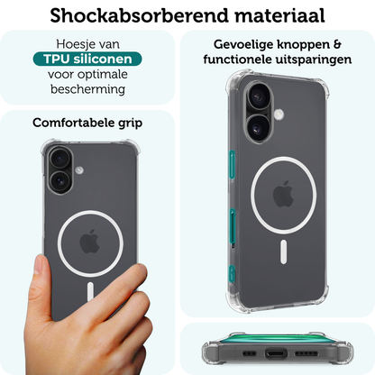 Forterra iPhone 16 Hoesje Geschikt voor Magsafe Backcover Shockproof - Transparant