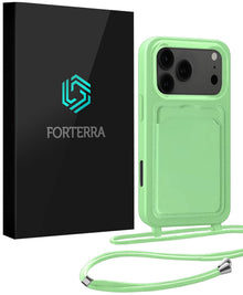 Forterra iPhone 17 Pro Max Hoesje Met Telefoonkoord en Pasjeshouder Siliconen - Groen
