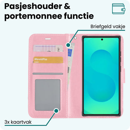 Forterra Samsung S25 Ultra Hoesje Bookcase Cover met Kaarthouder - Lichtroze